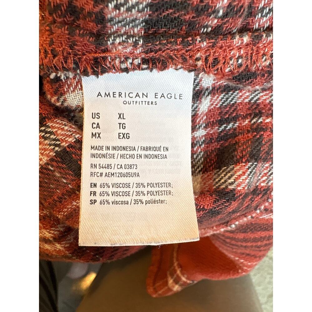American Eagle Orange Plaid Peplum Baby doll Button Up Top Oversized Womens XL - Picture 5 of 6